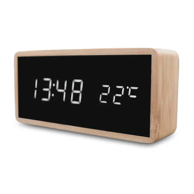 Despertador digital de madera con termómetro
