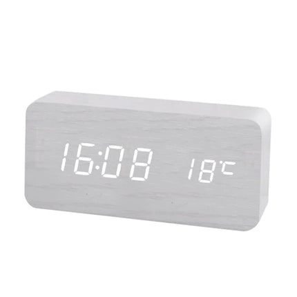 Despertador de madera con luz LED blanca
