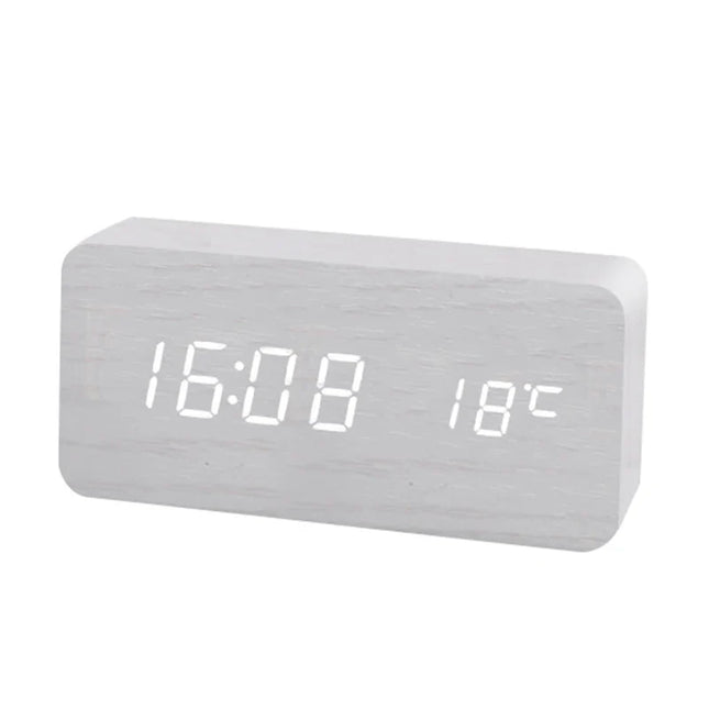 Despertador de madera con luz LED blanca
