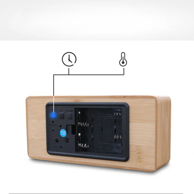 Despertador digital de madera con termómetro