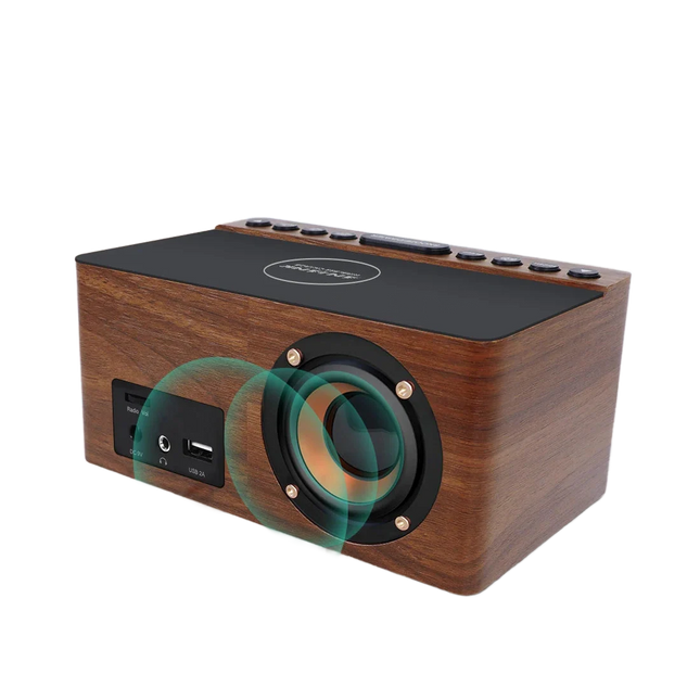 Radio despertador madera cargador inalámbrico