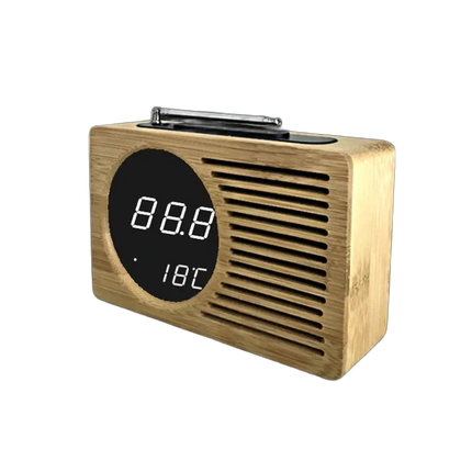 Radio despertador digital con diseño madera