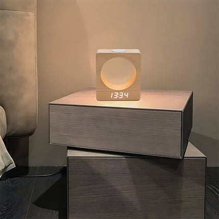Despertador de madera con lámpara luna