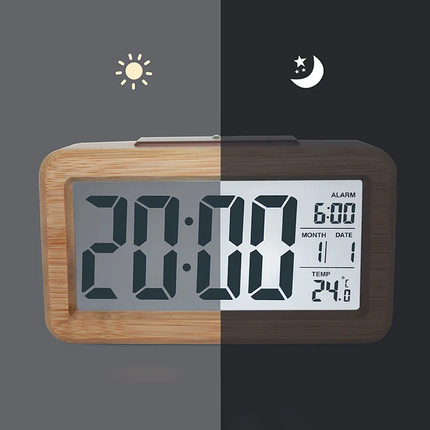 Despertador digital de madera con temperatura
