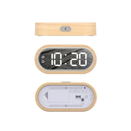 Despertador de madera con pantalla espejo