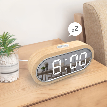 Despertador de madera con pantalla espejo