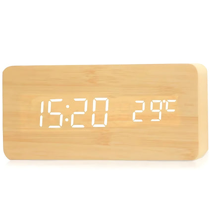 Despertador de madera natural con LED