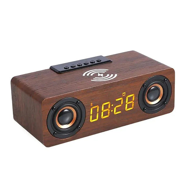 Despertador retro de madera con altavoz