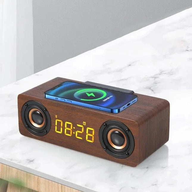 Despertador retro de madera con altavoz