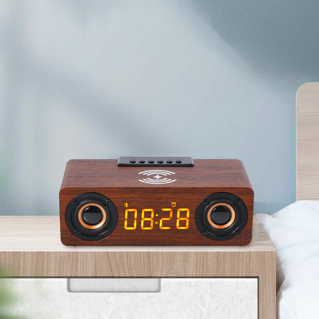 Despertador retro de madera con altavoz