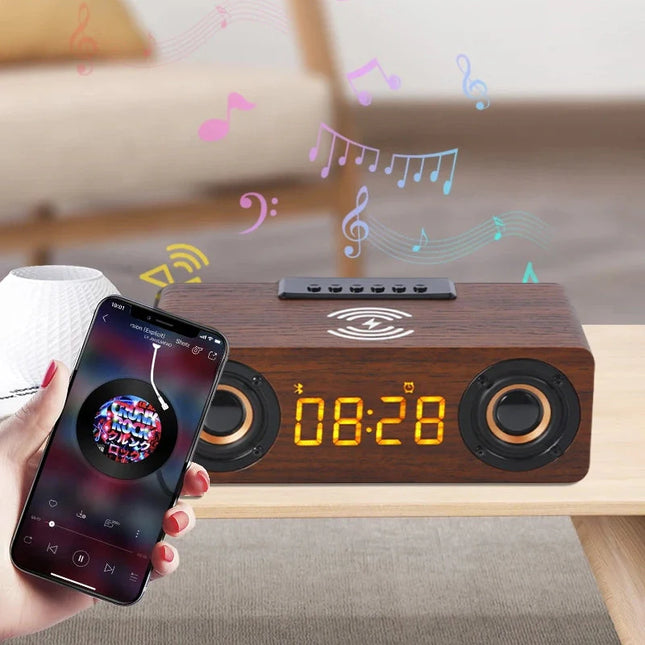 Despertador retro de madera con altavoz