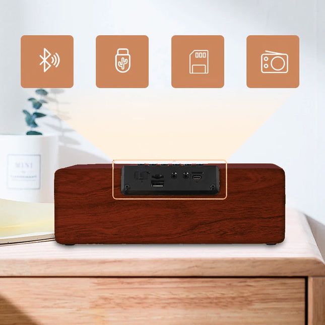 Despertador retro de madera con altavoz