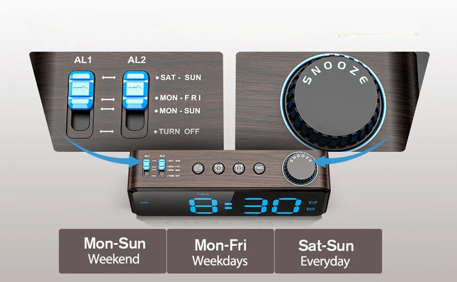 Radio despertador digital alimentado por red