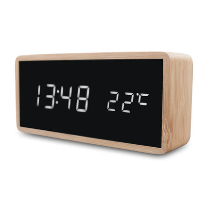 Despertador digital de madera con termómetro