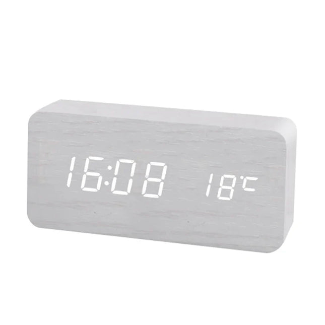 Despertador de madera con luz LED blanca