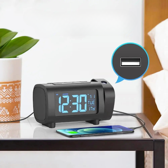 Radio despertador con proyector de hora