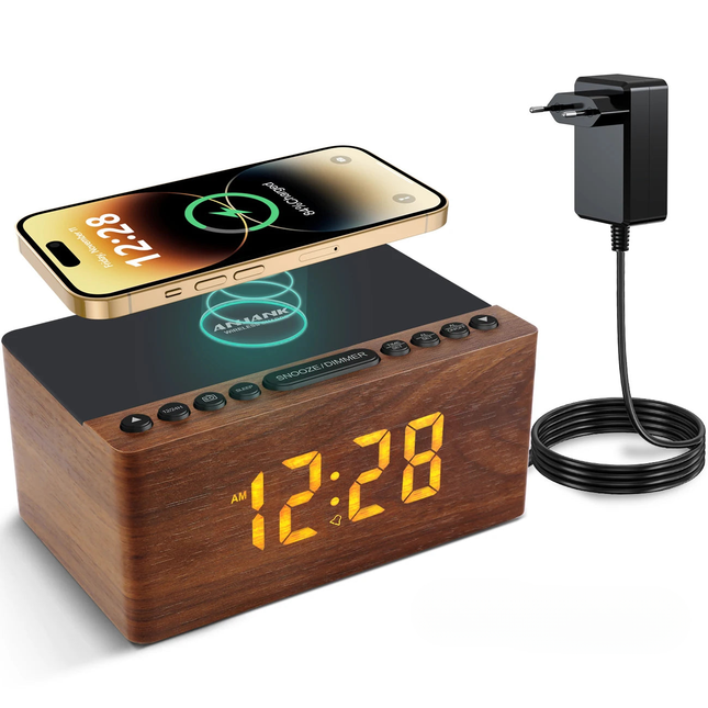 Radio despertador madera cargador inalámbrico