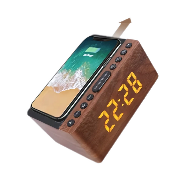 Radio despertador madera cargador inalámbrico