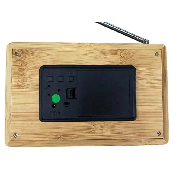 Radio despertador digital con diseño madera