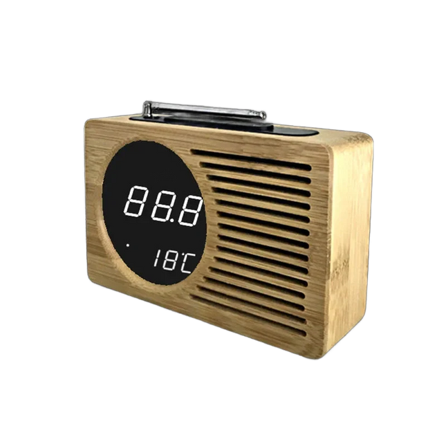 Radio despertador digital con diseño madera