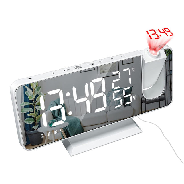 Radio despertador proyector de techo blanco