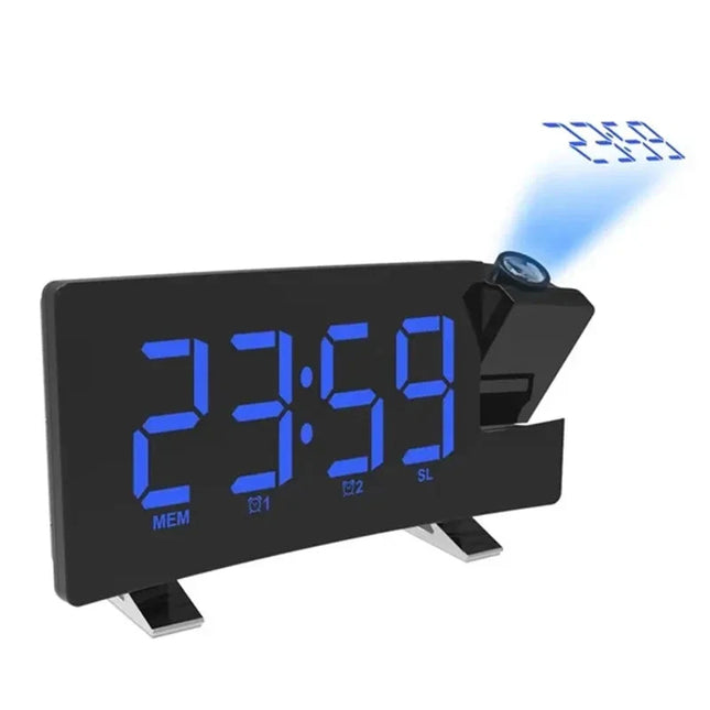 Despertador digital con proyección hora azul