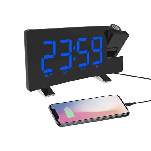 Despertador digital con proyección hora azul