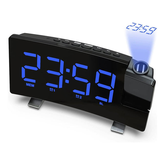 Despertador digital con proyección hora azul