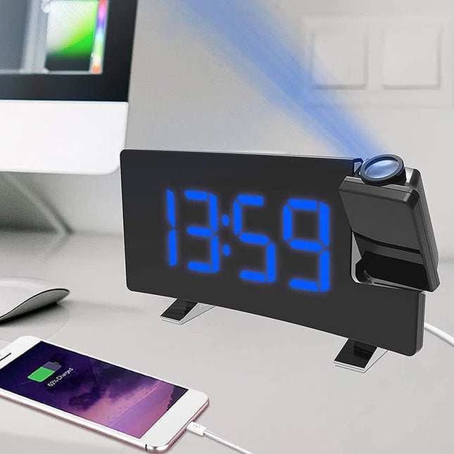 Despertador digital con proyección hora azul