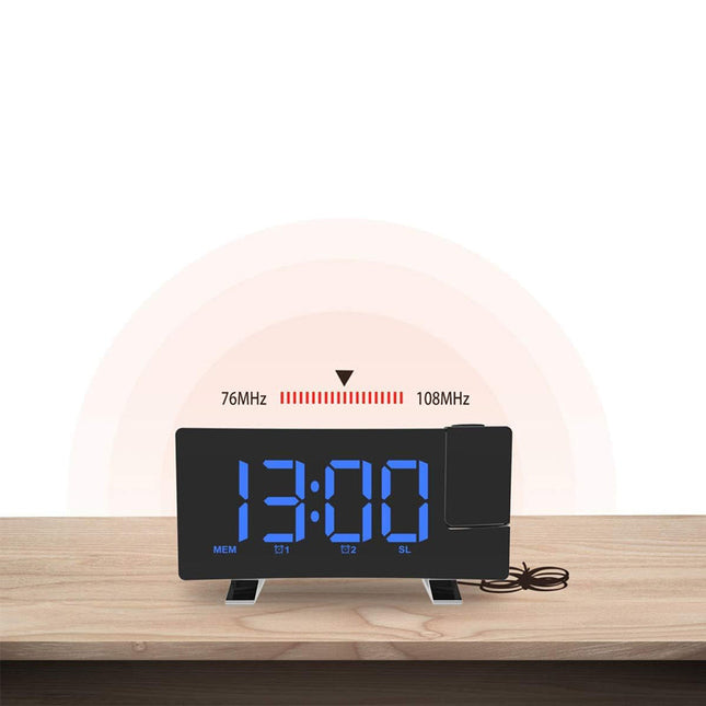 Despertador digital con proyección hora azul