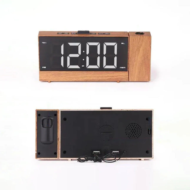 Despertador proyector digital acabado madera
