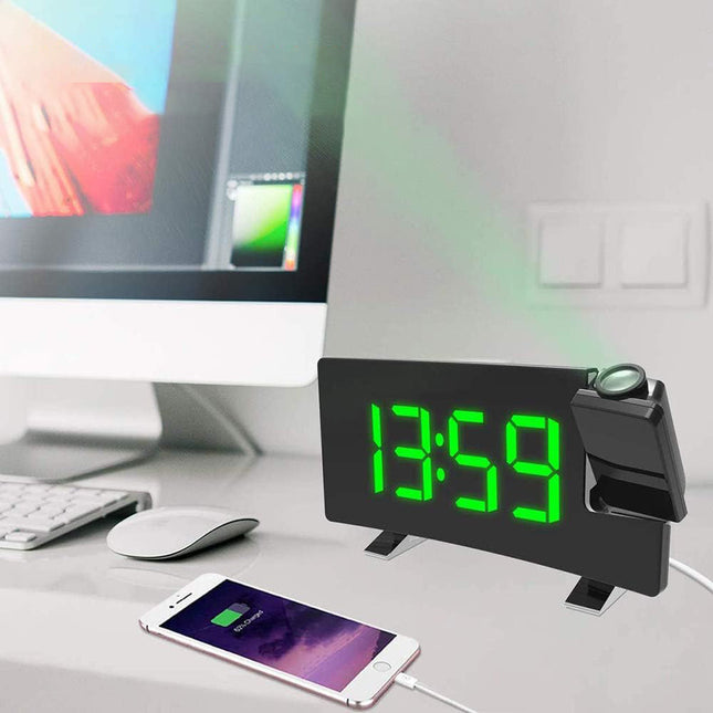 Radio despertador digital con proyector USB