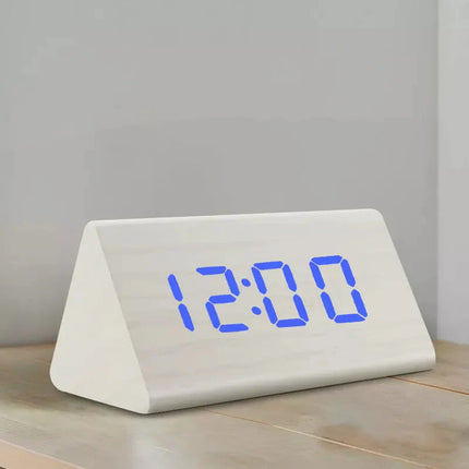 Despertador de madera blanco digital