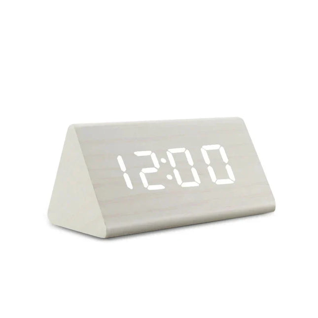 Despertador de madera blanco digital