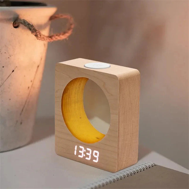 Despertador de madera con lámpara luna