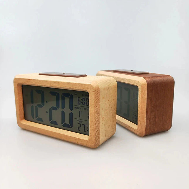 Despertador digital de madera con temperatura