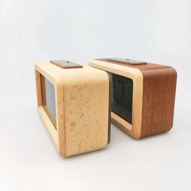 Despertador digital de madera con temperatura