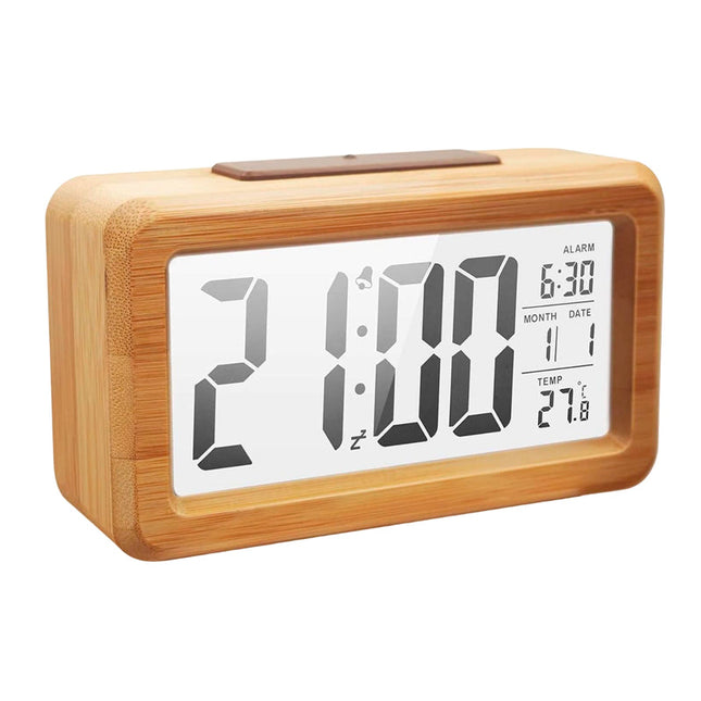 Despertador digital de madera con temperatura