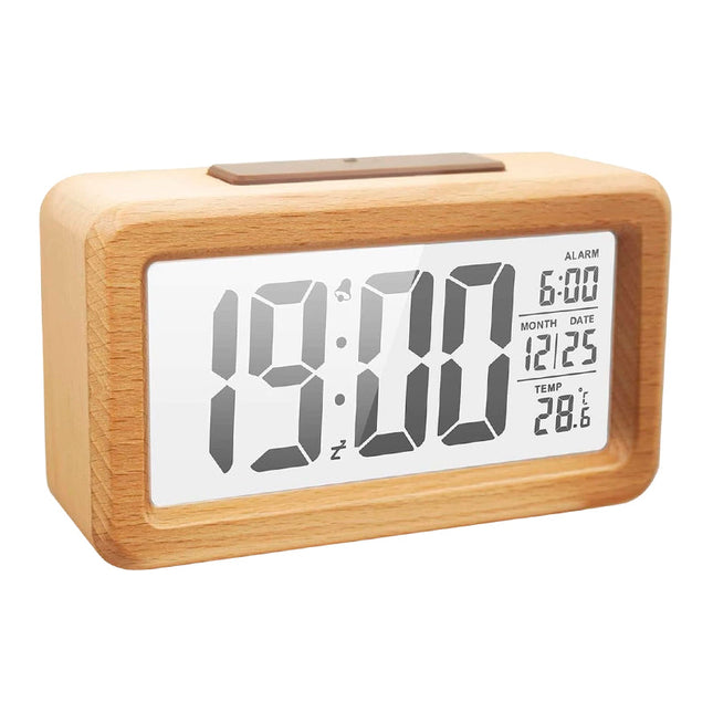 Despertador digital de madera con temperatura