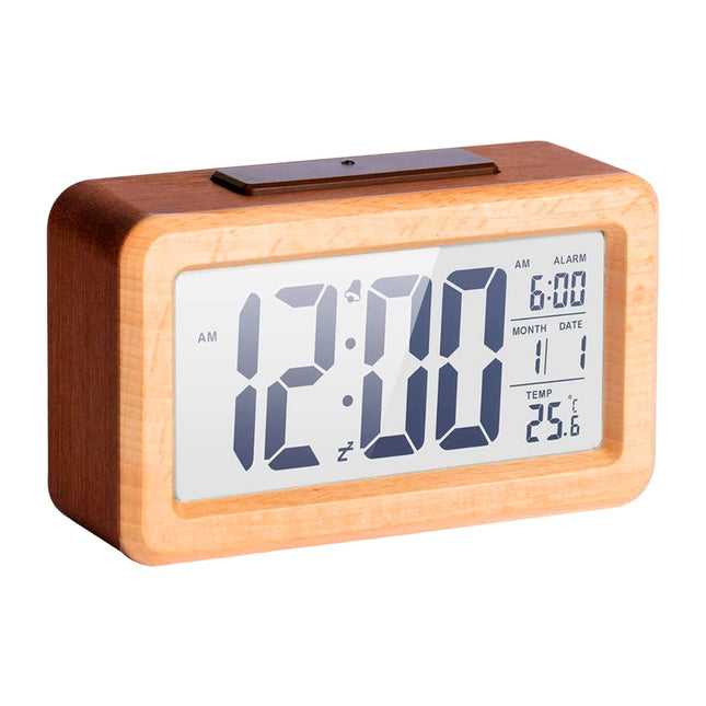 Despertador digital de madera con temperatura