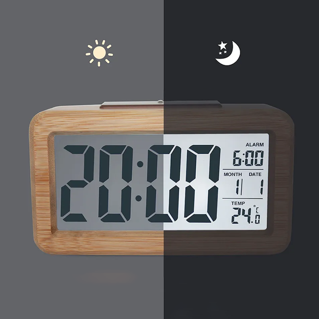 Despertador digital de madera con temperatura