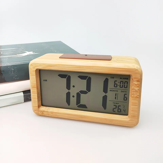 Despertador digital de madera con temperatura