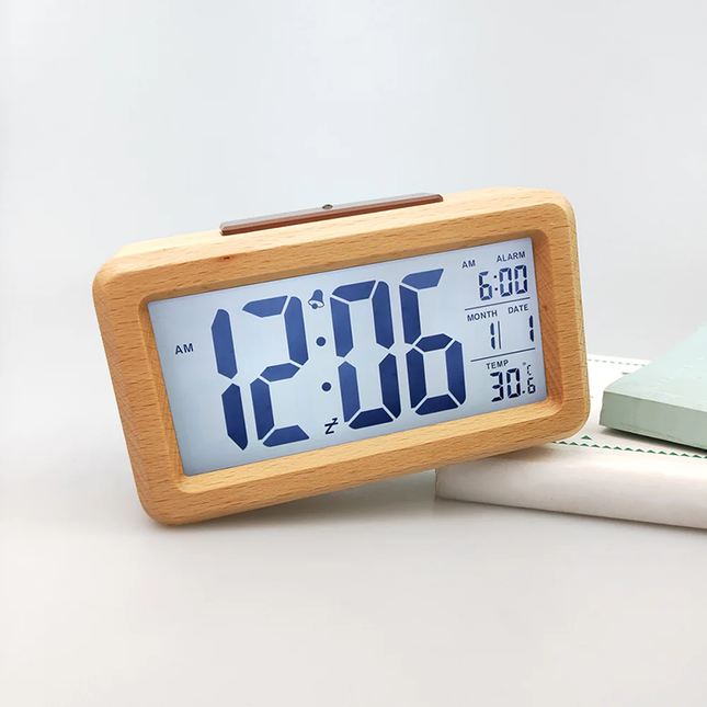 Despertador digital de madera con temperatura