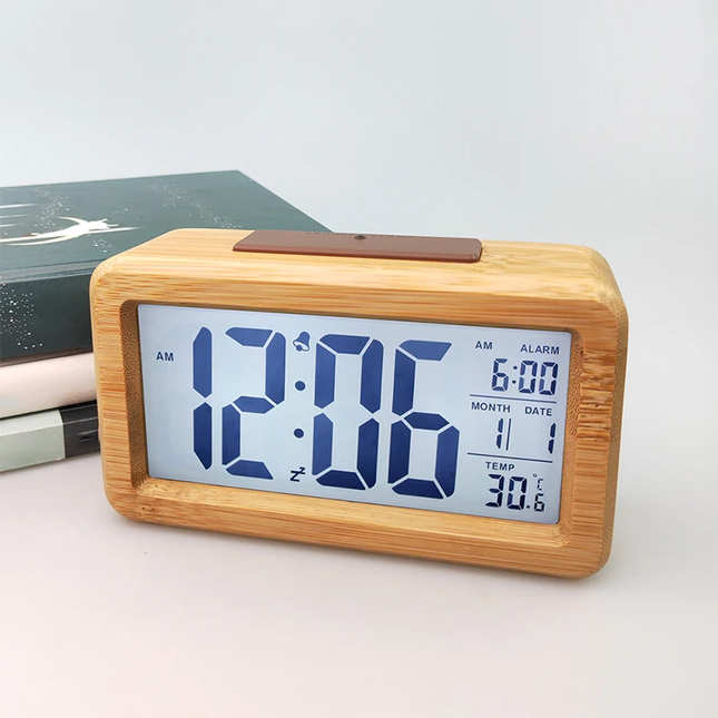 Despertador digital de madera con temperatura