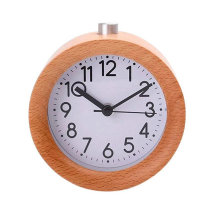 Reloj despertador analógico de madera oscura