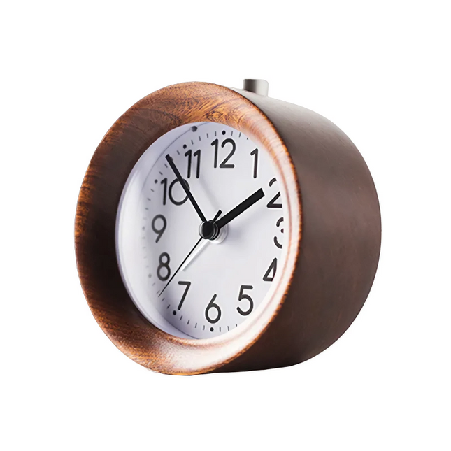 Reloj despertador analógico de madera oscura