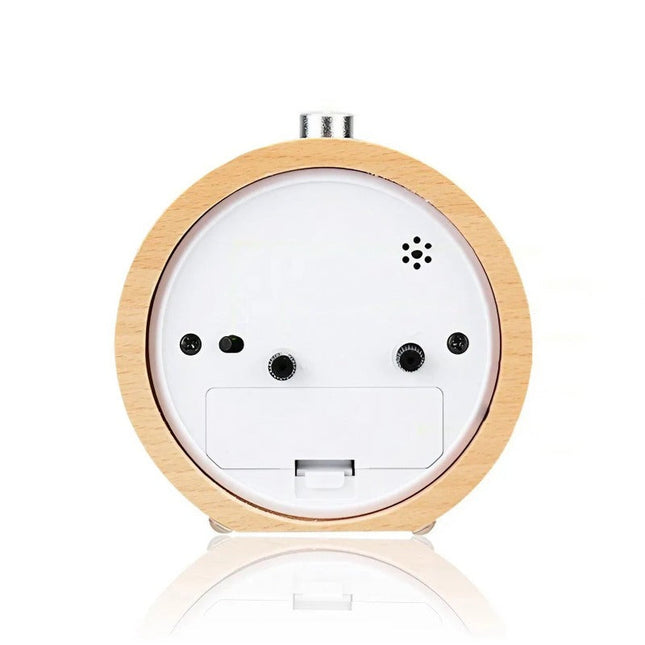 Reloj despertador analógico de madera oscura