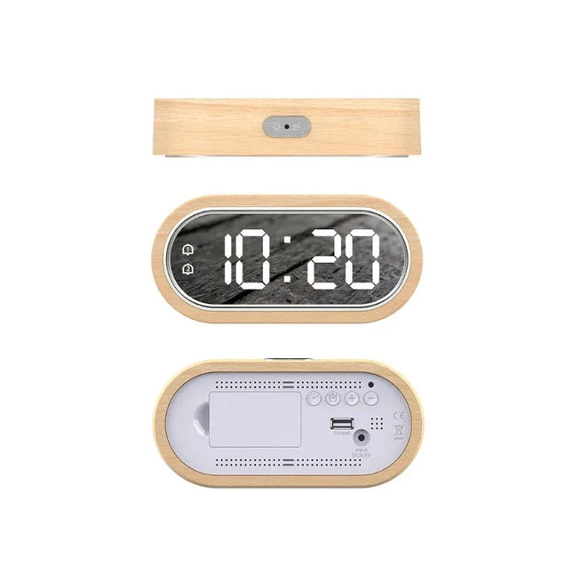 Despertador de madera con pantalla espejo