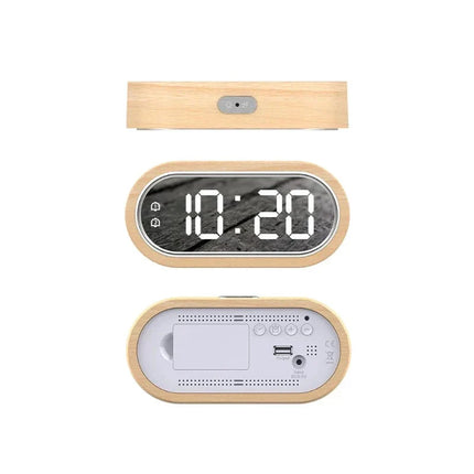 Despertador de madera con pantalla espejo