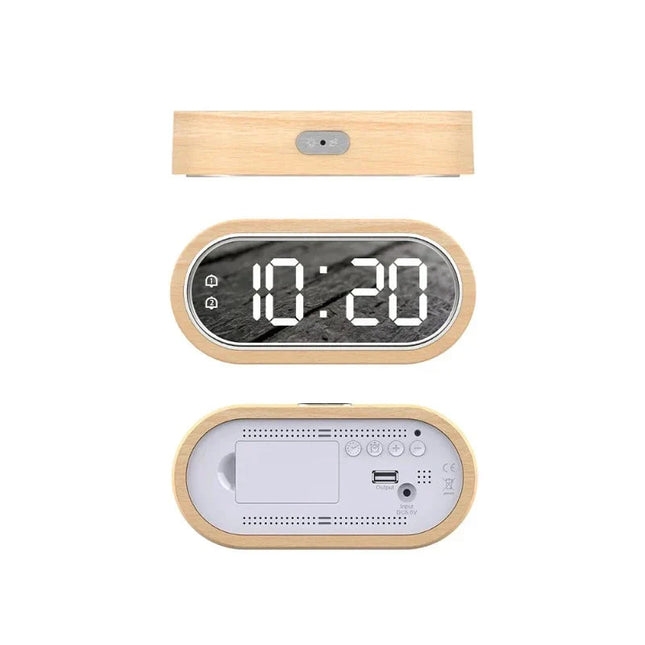 Despertador de madera con pantalla espejo
